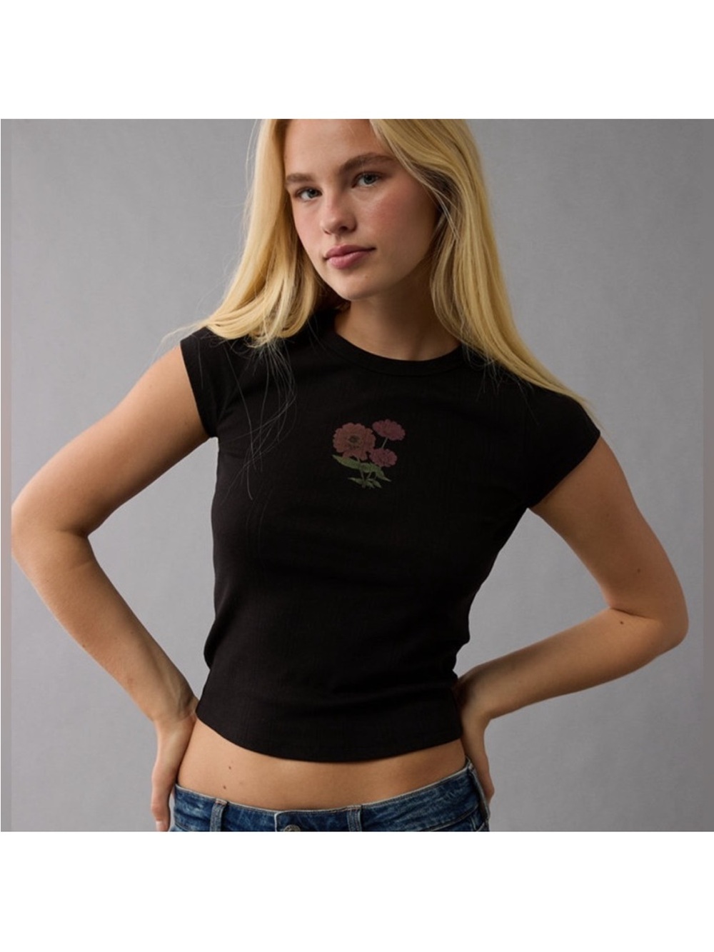 AE Black Floral Graphic Tee - Women's